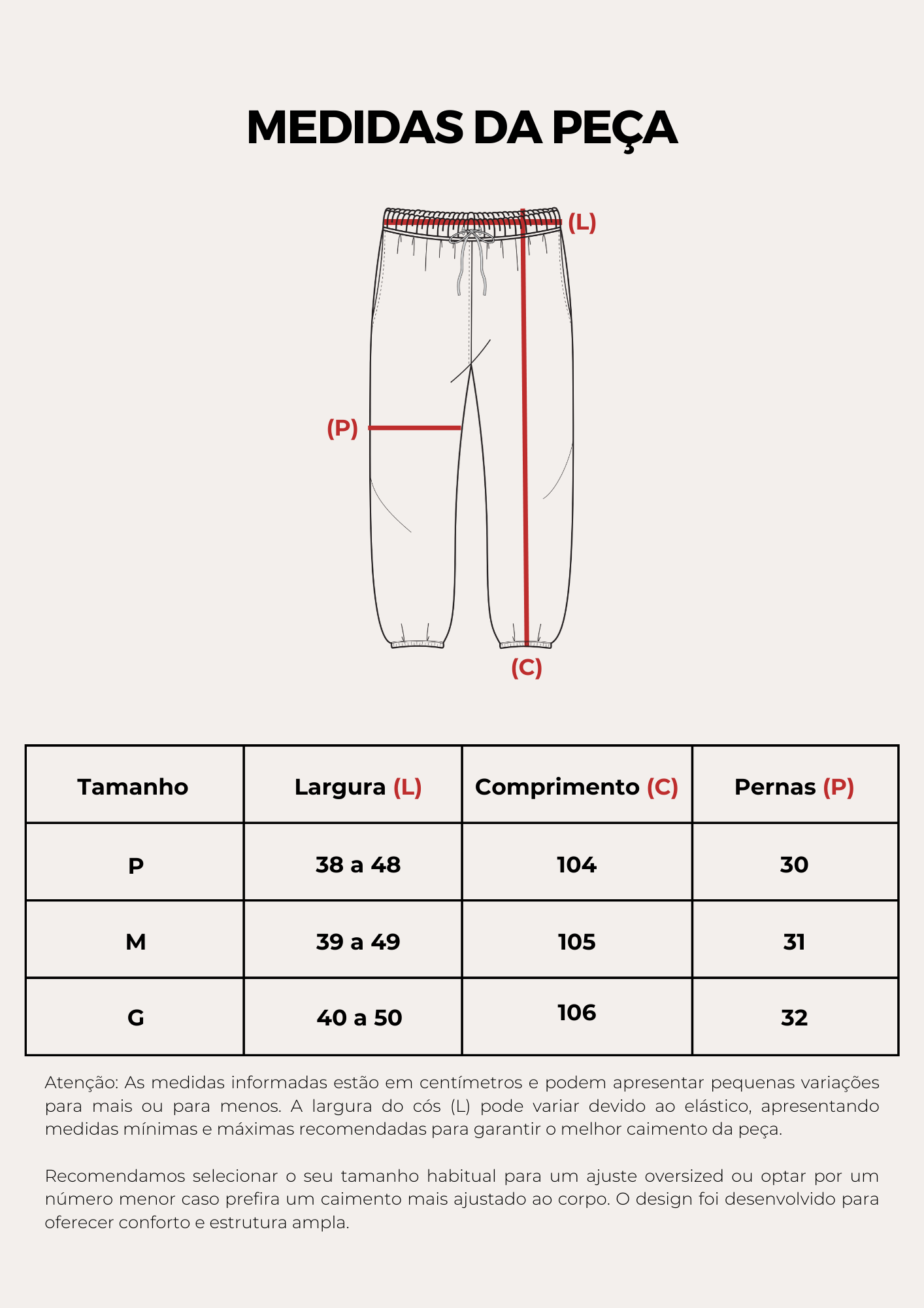 Tabela de medidas